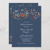 Blauw en Sinaasappel Wildbloemen Bruiloft Kaart (Voorkant / Achterkant)