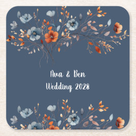 Blauw en Sinaasappel Wildbloemen Bruiloft Kartonnen Onderzetters
