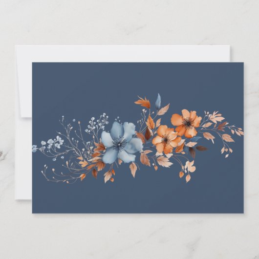 Blauw en Sinaasappel Wildbloemen repetitie Diner Kaart (Achterkant)