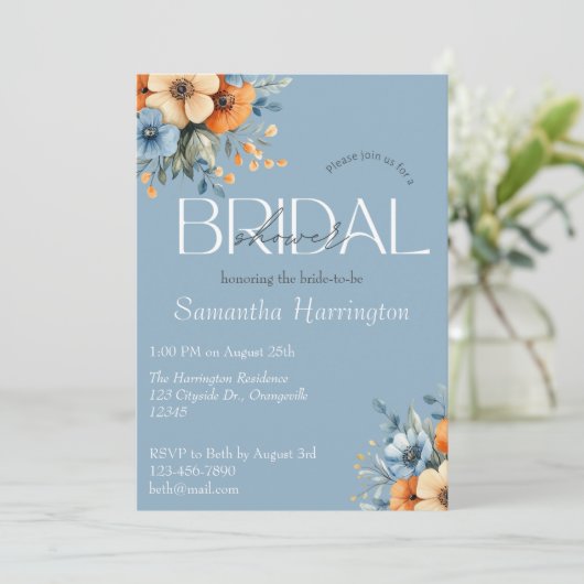 Blauw en Sinaasappel Wildflower Vrijgezellenfeest Kaart (Staand voorkant)