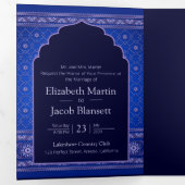 Blauw en Sliver Bollywood Style Indische bruiloft Drieluik Uitnodiging (Binnenzijde eerst)