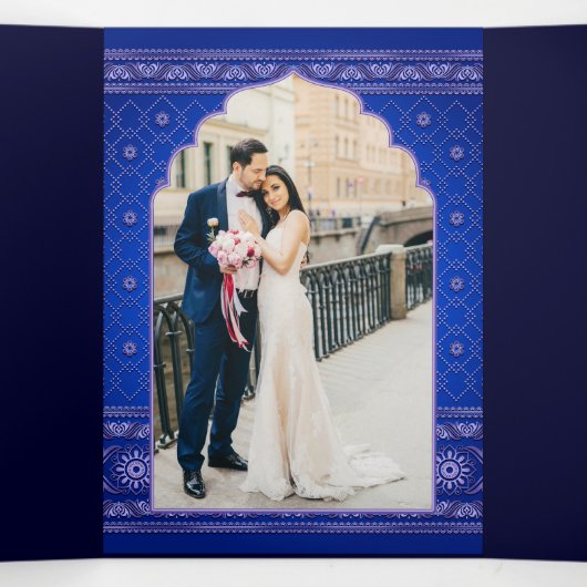 Blauw en Sliver Bollywood Style Indische bruiloft Drieluik Uitnodiging (Binnenkant midden)