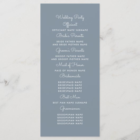 Blauw en stoffig Roos Bloemen Trouwprogramma's Programmakaart (Achterkant)