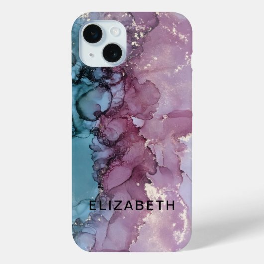 blauw en stoffig roze gouden marmer gepersonalisee Case-Mate iPhone case (Achterkant)
