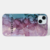 blauw en stoffig roze gouden marmer gepersonalisee Case-Mate iPhone case (Achterkant (horizontaal))