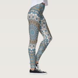 Blauw en Taan Mandala Ingewikkeld Geometrisch Patr Leggings