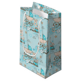 BLAUW- EN TAN BABY-BEER PRAM-TREINEN KLEIN CADEAUZAKJE