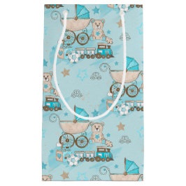 BLAUW- EN TAN BABY-BEER PRAM-TREINEN KLEIN CADEAUZAKJE