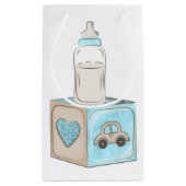 BLAUW- EN TAN BABY-BLADZIJDE BLOKKEN FLES KLEIN CADEAUZAKJE (Achterkant)