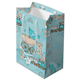 BLAUW EN TAN BABY BOY BEER TREINT BALLEN BLOKKEN MEDIUM CADEAUZAKJE