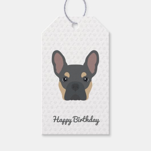 Blauw en Tan French Bulldog Birthday Cadeaulabel (Voorkant)