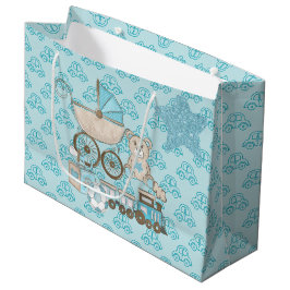 BLAUW EN TAN GLITTER KIJKEN BABY-JONGE TEDDY BEWEE GROOT CADEAUZAKJE