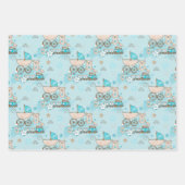 BLAUW EN TAN WATERVERF BABY CARS TRAINEN BEREN INPAKPAPIER VEL (Voorkant 3)