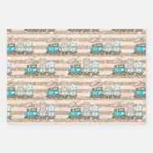 BLAUW EN TAN WATERVERF BABY CARS TRAINEN BEREN INPAKPAPIER VEL (Voorkant 2)