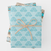 BLAUW EN TAN WATERVERF BABY CARS TRAINEN BEREN INPAKPAPIER VEL (In situ)