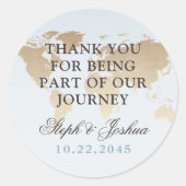 Blauw en Tan Wereldkaart Dank u Favor Label (Voorkant)