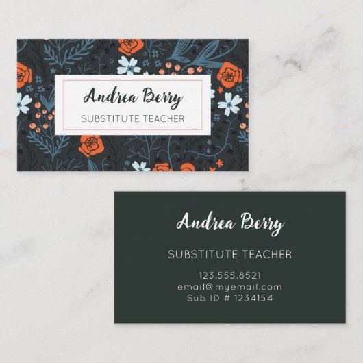 Blauw en Tangerine Oranje Substituut leraar Visitekaartje (Voorkant / Achterkant)