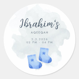 Blauw en taupe aquarel Aqeeqah babyjongen sticker