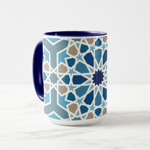 Blauw en Taupe Marokkaans Geometrisch Mozaïekpatro Mok