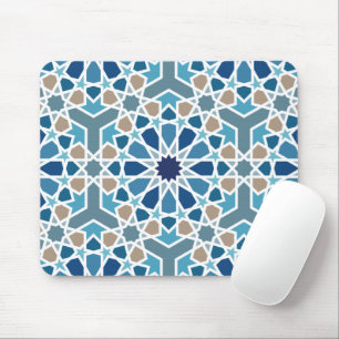 Blauw en Taupe Marokkaans Geometrisch Mozaïekpatro Muismat