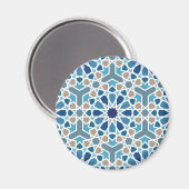 Blauw en Taupe Moorse Geometrisch Mozaïekpatroon Magneet (Voorkant / Achterkant)