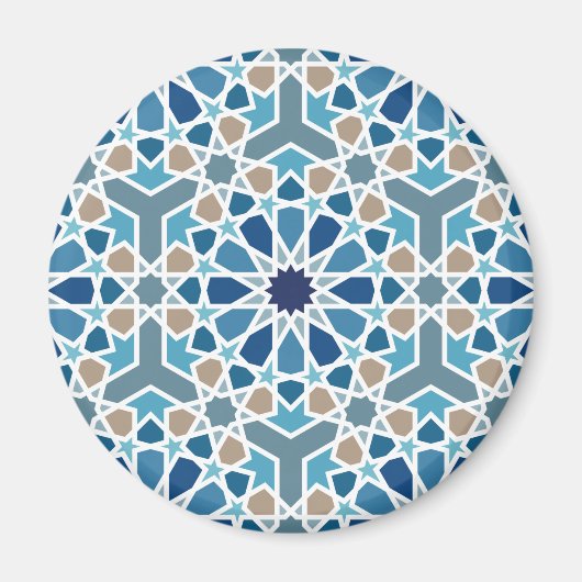 Blauw en Taupe Moorse Geometrisch Mozaïekpatroon Magneet (Voorkant)