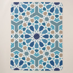 Blauw en taupe Moorse geometrische mozaïekpatroon Sherpa Deken