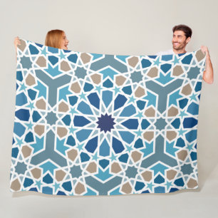 Blauw en Taupe Mozaïekpatroon van Marokkaanse Geom Fleece Deken