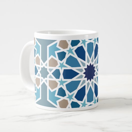 Blauw en Taupe Mozaïekpatroon van Marokkaanse Geom Grote Koffiekop (Links)