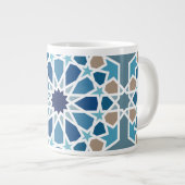 Blauw en Taupe Mozaïekpatroon van Marokkaanse Geom Grote Koffiekop (Voorkant rechts)