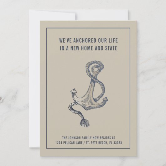 Blauw en Taupe Vintage Anker Verhuizing Aankondiging (Voorkant)