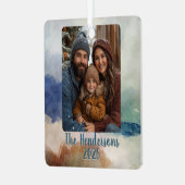 Blauw en Terracota Waterverf Fotovakantie Metalen Ornament (Voorkant links)