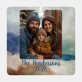 Blauw en Terracota Waterverf Fotovakantie Metalen Ornament