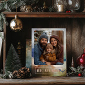 Blauw en Terracota Waterverf Roos Gold Folie Feestdagenkaart