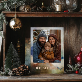 Blauw en Terracota Waterverf Roos Gold Folie Feestdagenkaart