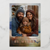 Blauw en Terracota Waterverf Roos Gold Folie Feestdagenkaart (Voorkant)