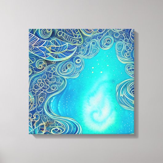 Blauw en Turkoois Abstracte Kunst Canvas Afdruk (Voorkant)