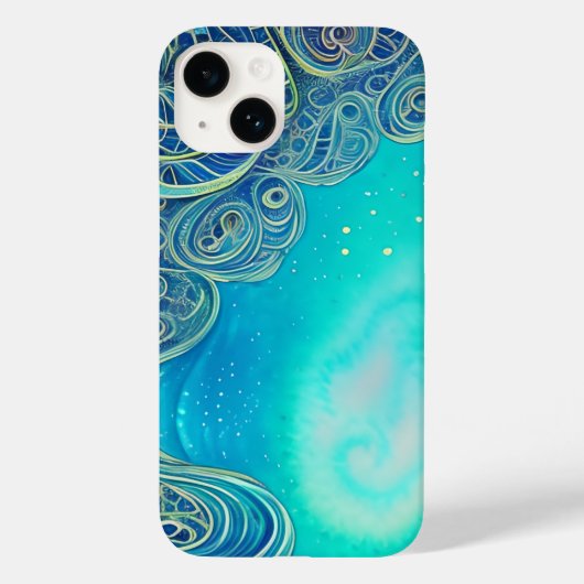 Blauw en Turkoois Abstracte Kunst Case-Mate iPhone Case (Achterkant)