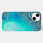 Blauw en Turkoois Abstracte Kunst Case-Mate iPhone Case (Achterkant (horizontaal))