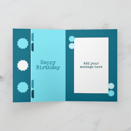 Blauw en turquoise 80ste verjaardag kaart (Binnen)