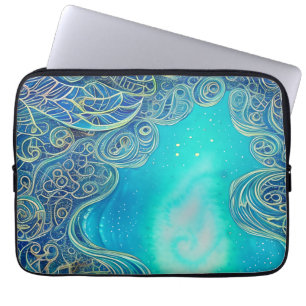 Blauw en Turquoise Abstracte Kunst Laptop Sleeve