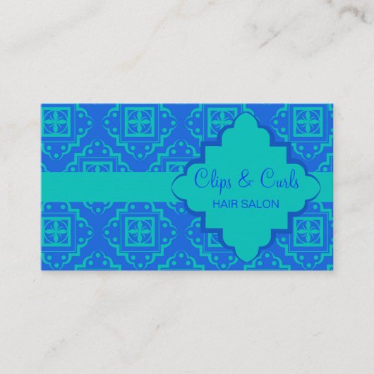 Blauw en Turquoise Aqua Arabesque Moroccan Visitekaartje (Voorkant)