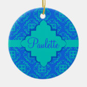 Blauw en Turquoise Arabesque Moroccan Keramisch Ornament (Voorkant)