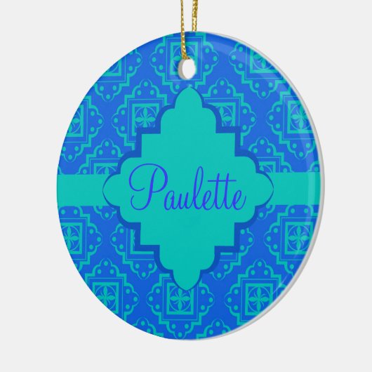 Blauw en Turquoise Arabesque Moroccan Keramisch Ornament (Links)