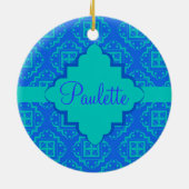 Blauw en Turquoise Arabesque Moroccan Keramisch Ornament (Achterkant)
