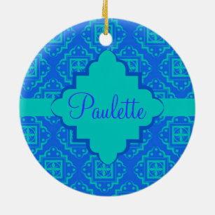 Blauw en Turquoise Arabesque Moroccan Keramisch Ornament