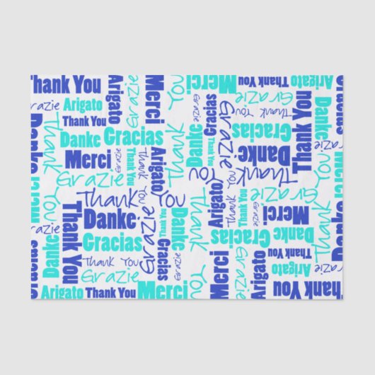 Blauw en turquoise BEDANKT Word Collage Tissuepapier (Voorkant)