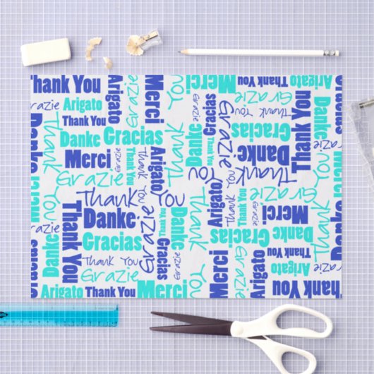 Blauw en turquoise BEDANKT Word Collage Tissuepapier (Craft)