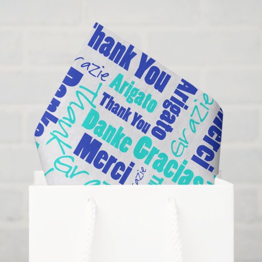 Blauw en turquoise BEDANKT Word Collage Tissuepapier (Cadeauzakje)