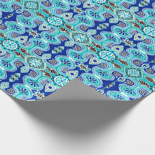 Blauw en turquoise cadeauverpakking cadeaupapier (Hoek)